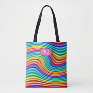 Eigene Initialen Rainbow Pride Tote Bag. Tasche
