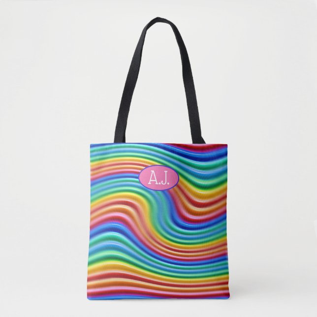 Eigene Initialen Rainbow Pride Tote Bag. Tasche (Vorderseite)