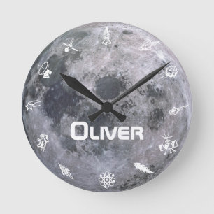 Eigene Kinder Name Moon Space Astronaut Runde Wanduhr