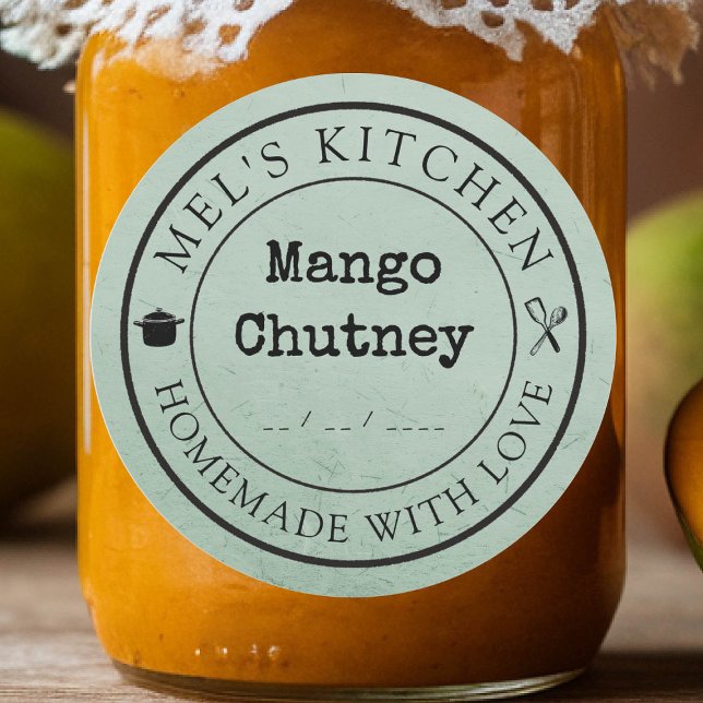 Eigene Küchenverpackung Runder Aufkleber (homemade cans preserves jellies jams honey food sticker sage label custom personalized kitchen)