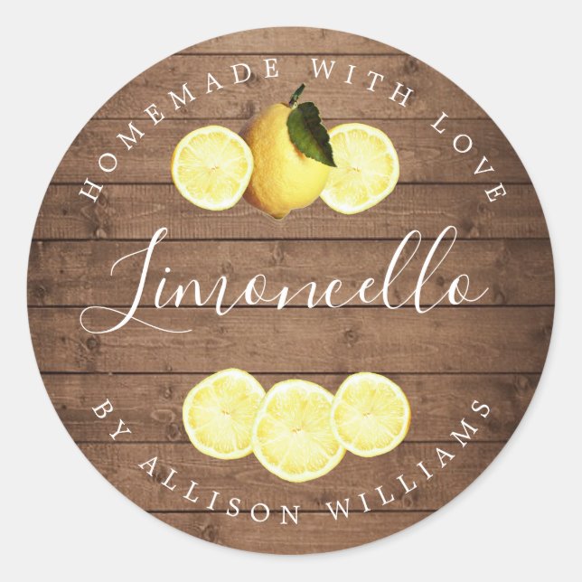 Eigene Limoncello Rustikales Holz Runder Aufkleber (Vorderseite)
