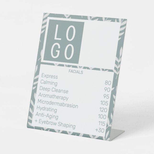 EIGENE LOGO-BUSINESS-PREISLISTE SAGE GREEN WHITE SOCKELSCHILD (Vorderseite)