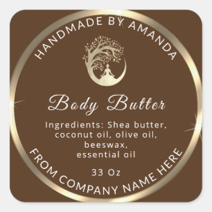 Eigene Logo Name Body Butter Kosmetik Gold Braun Quadratischer Aufkleber