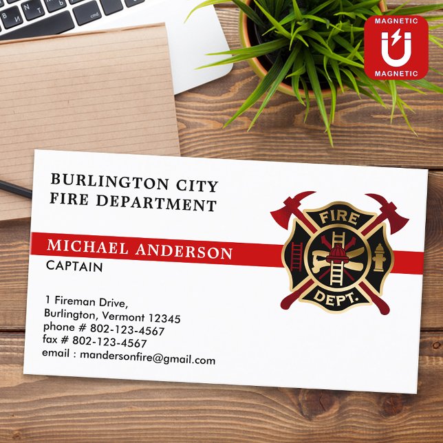 Eigene Logos der Feuerwehr Modern Red Firefighter Magnetische Visitenkarte (Von Creator hochgeladen)