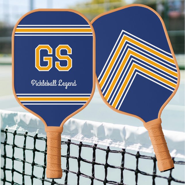 Eigene Monogram Name Initials Retro Navy Gold Pickleball Schläger (Von Creator hochgeladen)