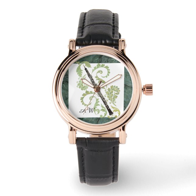 Eigene Monogramm für Oboe und Foliage Stone Armbanduhr (Vorderseite)