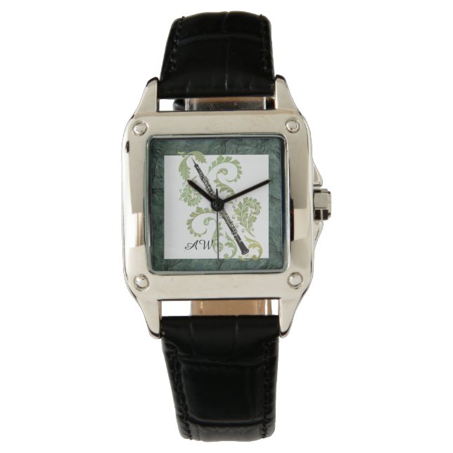 Eigene Monogramm für Oboe und Foliage Stone Armbanduhr (Vorderseite)