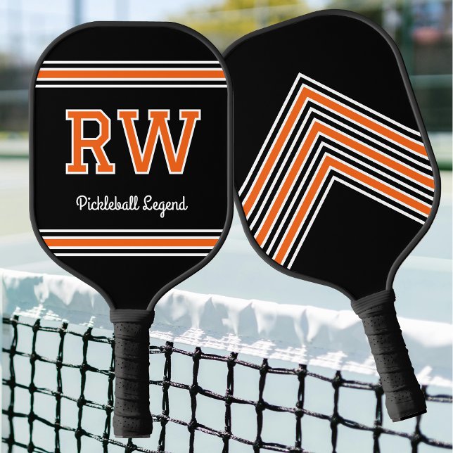 Eigene Monogramm Name Initialen Retro Orange Pickleball Schläger (Von Creator hochgeladen)
