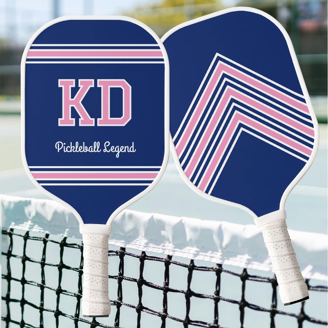 Eigene Monogramm Name Initialen Retro Rosa Marine Pickleball Schläger (Von Creator hochgeladen)