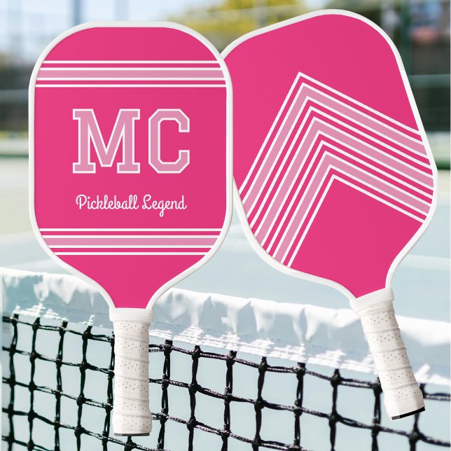 Eigene Monogramm Name Initialen Retro Rosa Weiß Pickleball Schläger (Von Creator hochgeladen)
