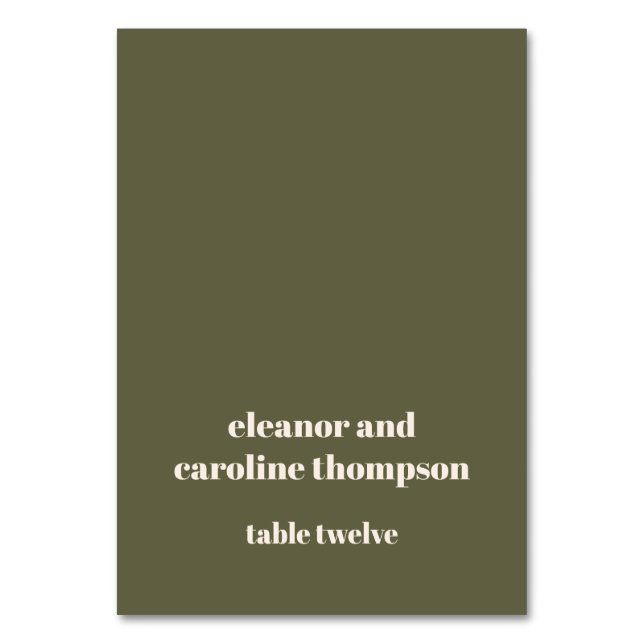 Eigene Olive Fall Retro Custom Wedding Platzkarte Tischnummer (Vorderseite)