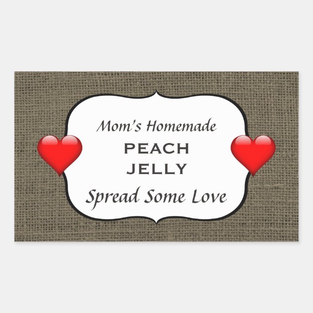 Eigene Peach Jelly Jam Canning Label Burlap Rechteckiger Aufkleber (Vorderseite)