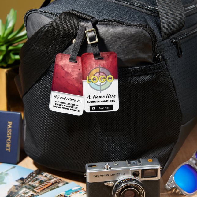 Eigene Rot-Stein-Branding-ID - Kontakt mit benutze Gepäckanhänger (Vorderseite & Rückseite)