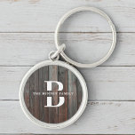 Eigene rustikale Bauernfamilie Monogramm Name Holz Schlüsselanhänger<br><div class="desc">This modern,  rustic keychain feys your family monogram and name over printed dark brown wood backdrop in a retro cool typography design. Customize with your family name and initial and make this your own unique keychain for the farmhouse style lake house,  family cottage,  or cabin.</div>