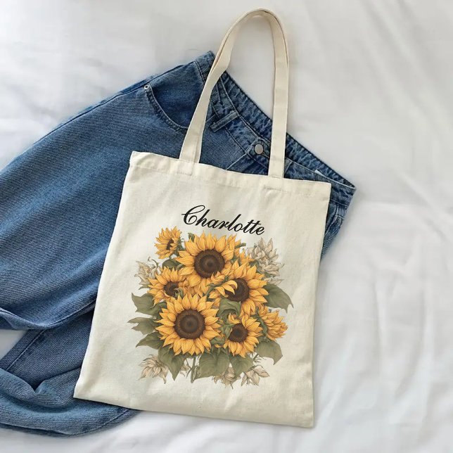 Eigene Sonnenblumenbeutel, Geschenk für Frauen ode Tragetasche (custom name tote, grandma tote bag, nana gift bag, mom tote, Mother’s Day tote, bridal shower tote)