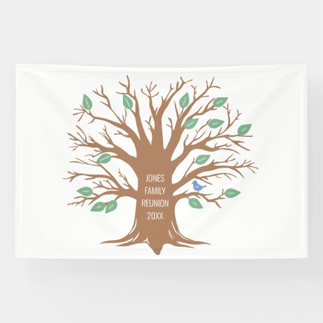 Eigene Stammbaum mit Blätter und Vögeln Banner (Horizontal)