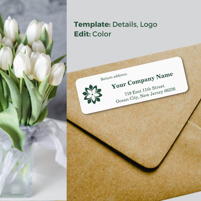 Eigene weiße Floristenlogos und grüne Rücksendeadr (Custom White Florist Logo & Green Return Address Label, Custom Logo)