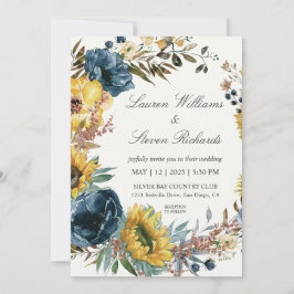 Eigene weiße Sonnenblumen und Hochzeit mit blauem  Einladung
