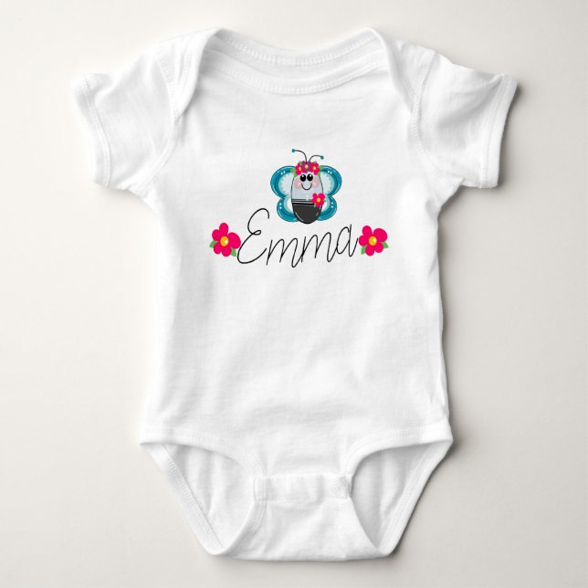 Eigener Baby-Name Butterfly und Blume Baby Strampler (Vorderseite)