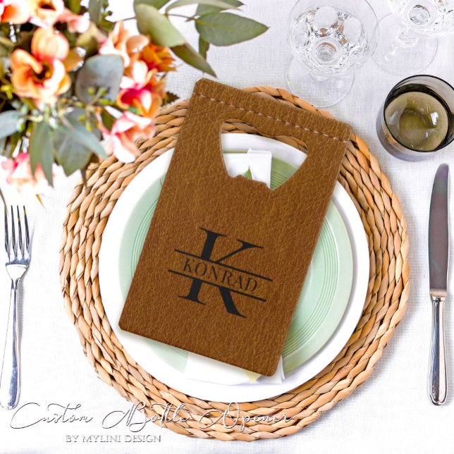 Eigener brauner Leder Druckmonogramm Flaschenöffne Geldbeutel Flaschenöffner (Von Creator hochgeladen)