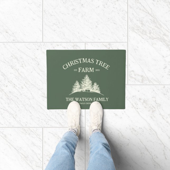 Eigener Familienname Weihnachtsbaumbaum Retro Fußmatte (Indoor)