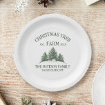 Eigener Familienname Weihnachtsbaumbaum Retro Pappteller<br><div class="desc">Servieren Sie Ihre Leckereien auf diesen festlichen Papier-Tellern! Mit ihrem Familiennamen und dem Retro-Weihnachtsbaumdesign in schlauer Grün sind sie perfekt geeignet,  um Ihren Ferien-Mahlzeiten und Party eine persönliche Touch hinzuzufügen.</div>