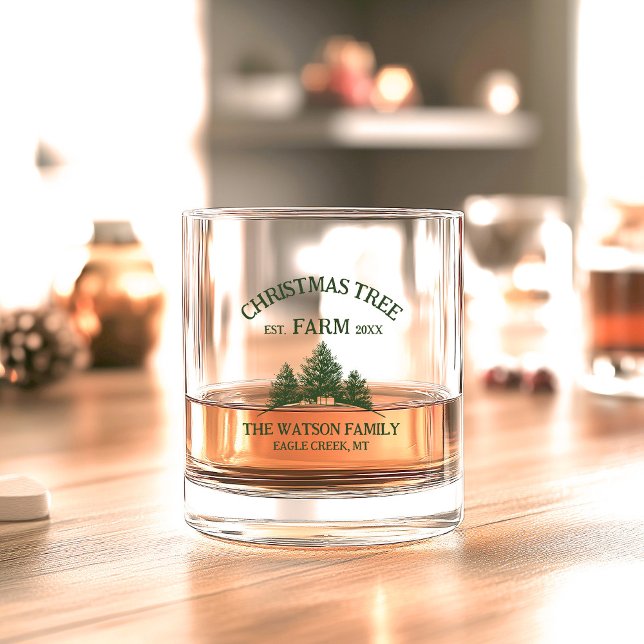 Eigener Familienname Weihnachtsbaumbaum Retro Whiskyglas (Von Creator hochgeladen)