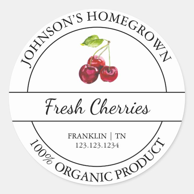 Eigener Garten Frische Bio Kirsche Runder Aufkleber (Vorderseite)