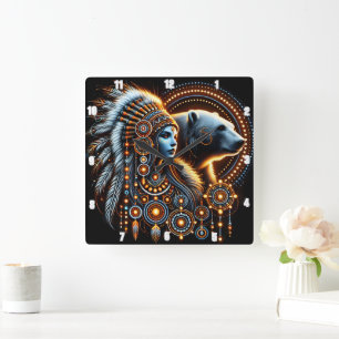 Eigener Geist mit Bären in leuchtendem Design Quadratische Wanduhr