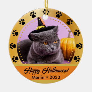 Eigener Herbst Halloween Foto Name Jahr Haustier-O Keramik Ornament