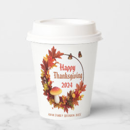 Eigener Herbst lässt glückliches Erntedankfest Pappbecher