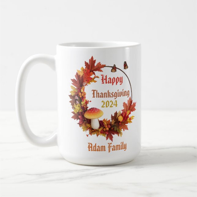 Eigener Herbst Verlasst glückliches Erntedankfest Kaffeetasse (Links)