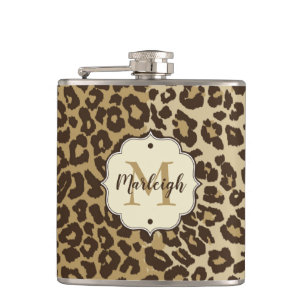 Eigener Leopardrucker Name des Monogramms Flachmann