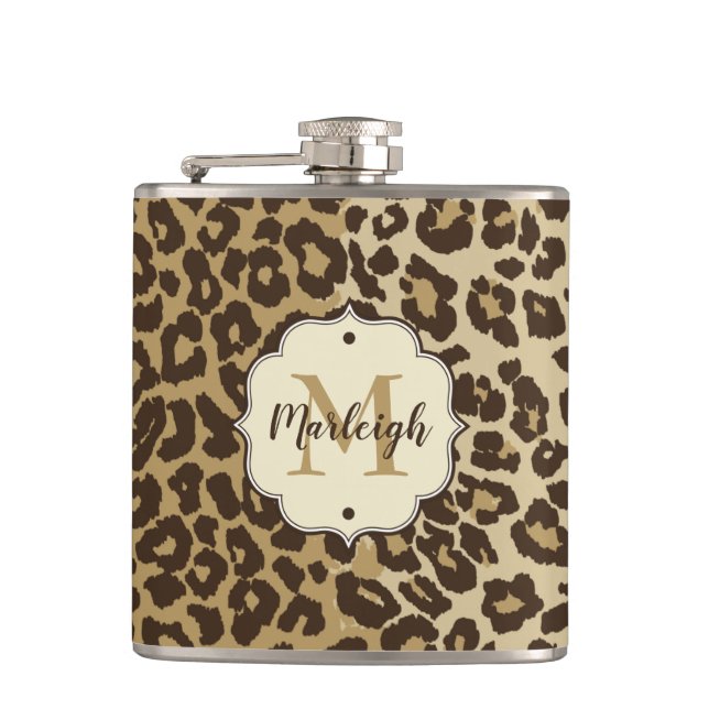 Eigener Leopardrucker Name des Monogramms Flachmann (Vorderseite)