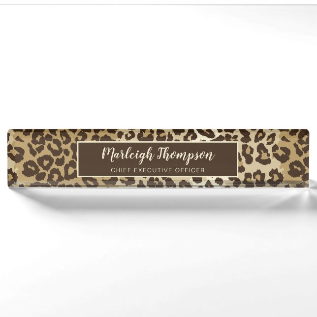 Eigener Leopardrucker Name des Monogramms Namensplakette (Vorderseite)