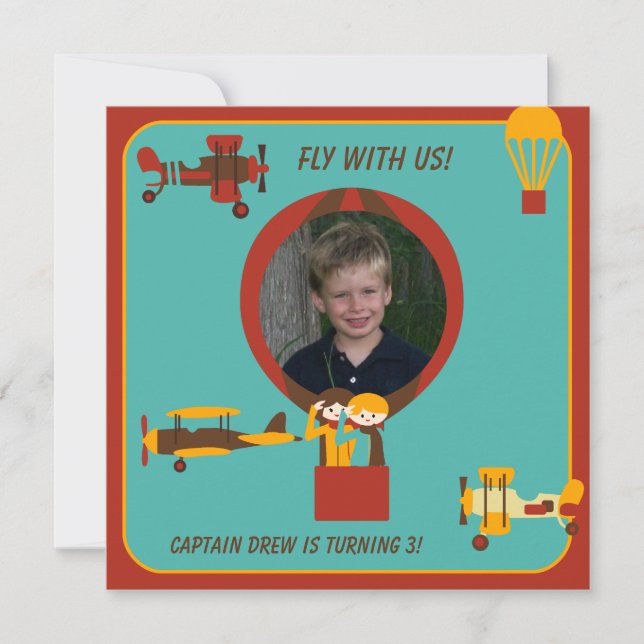 Eigener Retro-Pilot zum Geburtstag der Einladung (Vorderseite)