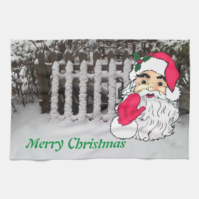 Eigener Schnee auf einem Sammelzaun mit Santa Küchentuch (Horizontal)