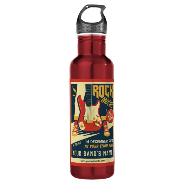 Eigener Text Retro Rock Music Wasserflaschen (Vorderseite)