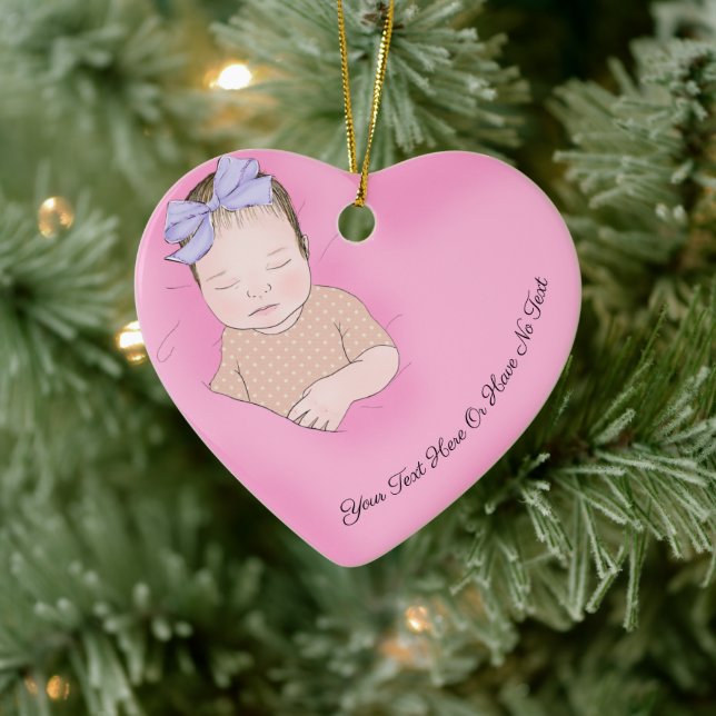 Eigener Text | Schlafen Baby Liebe Rosa Herz Keramik Ornament (Baum)