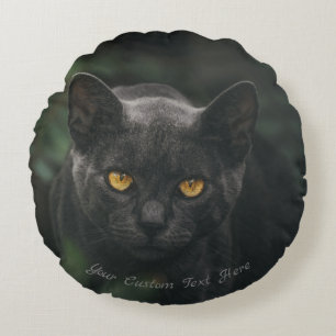 Eigener Text Schwarze Katze Spooky Glastige Auge Rundes Kissen