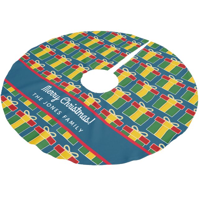 Eigener Weihnachtsbaumrock mit Geschenkboxen Polyester Weihnachtsbaumdecke (Schrägansicht)