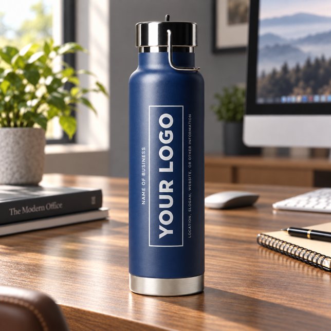 Eigener weißer Firmenname und Logo-Navy-Markenbeze Trinkflasche (Von Creator hochgeladen)