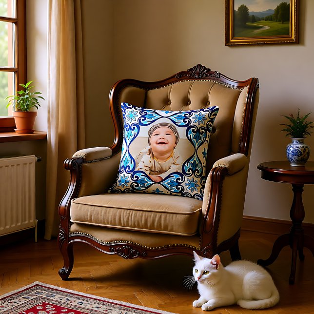 Eigenes Bild, blau-weiß Azulejos Kissen (Own picture, blue and white Azulejos Throw Pillow)