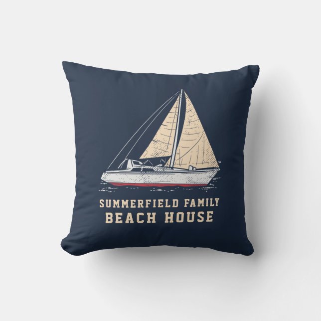 Eigenes Boot für Nautical Family Beach House Kissen (Vorderseite)