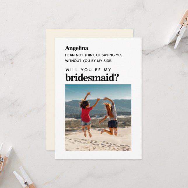 Eigenes Foto Einfache Elegante Bridesmaid Vorschla Einladung (Vorderseite/Rückseite Beispiel)