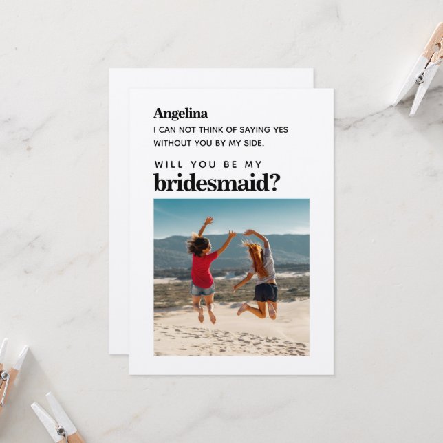 Eigenes Foto Einfache Elegante Bridesmaid Vorschla Einladung (Vorderseite/Rückseite Beispiel)