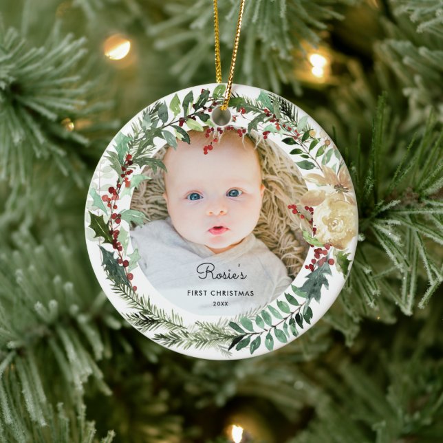 Eigenes Foto hinzufügen | Flora Baby 1. Weihnachte Keramik Ornament (Baum)