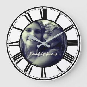 Eigenes Foto im Kreis mit römischen Zahlen Große Wanduhr