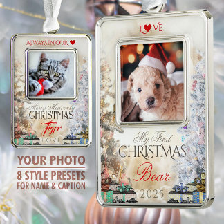Eigenes Foto Keepake, Weihnachtsbäume & Geschenke  Rahmen-Ornament Silber