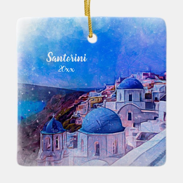 Eigenes Foto Santorini Griechenland 2 Seite Modern Keramikornament (Vorderseite)